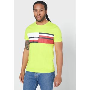 Tommy Hilfiger pánské žluto-zelené tričko Abstract - XL (LRE)